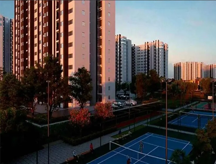 Aerial view of a coastal harbor